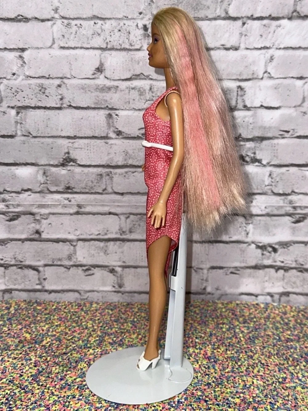 Barbie Doll Blonde Hair with Highlights 2000s Restyled Dress Shoes Purse